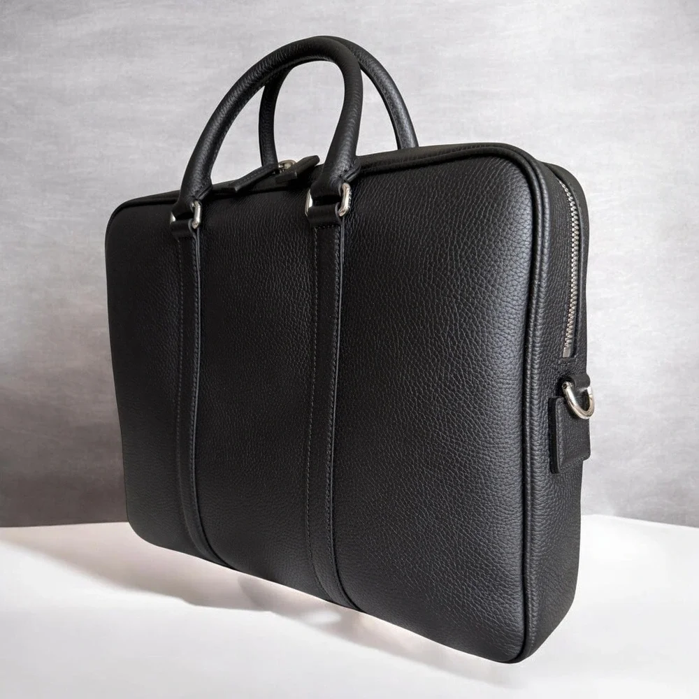 Gucci Men's 816767 Black Webbing-Trimmed Full-Grain Leather Briefcase, NWT